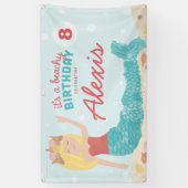 ビーチイ誕生日マーメイドピーチティール(緑がかった色)バナー 横断幕 (縦)