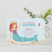 ビーチイ誕生日マーメイド招待状パープルティール(緑がかった色) 招待状 (スタンド正面)