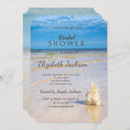 ビーチウェイブズシーシ結婚ェルブライダルシャワー 招待状 (正面/裏面)