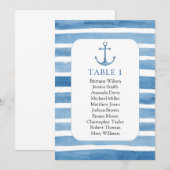 ビーチウェディングの席次表。海軍青のアンカー 招待状 (正面/裏面)