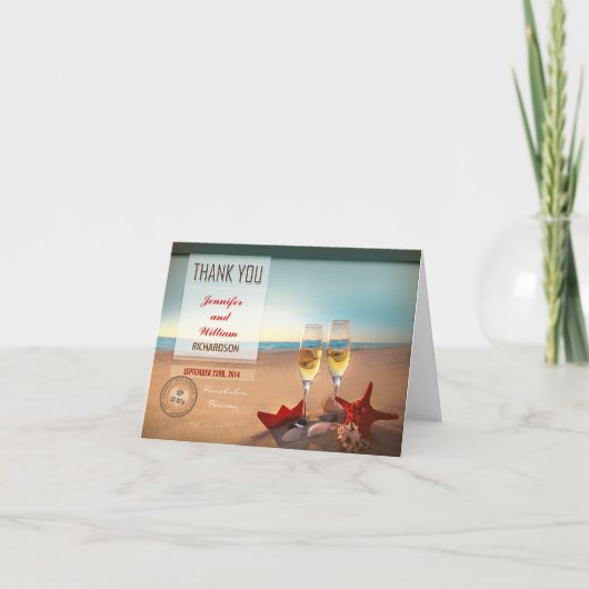 ビーチウェディングの感謝カード サンキューカード (正面)