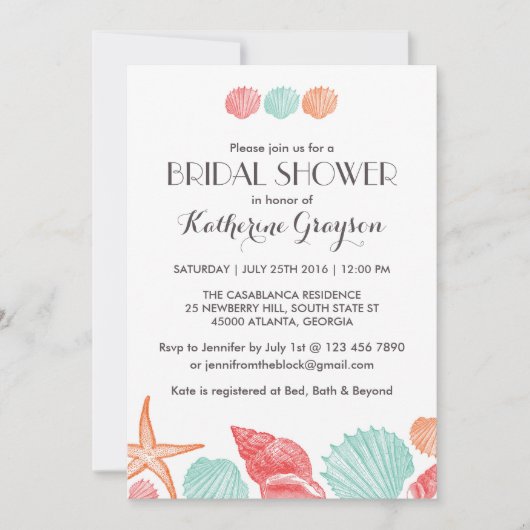 ビーチウェディングの白い貝殻の招待状 招待状 (正面)