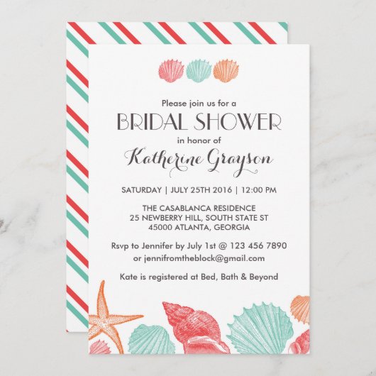 ビーチウェディングの白い貝殻の招待状 招待状 (正面/裏面)