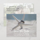 ビーチウェディングの記念写真付きSave the Date 案内ポストカード (正面/裏面)