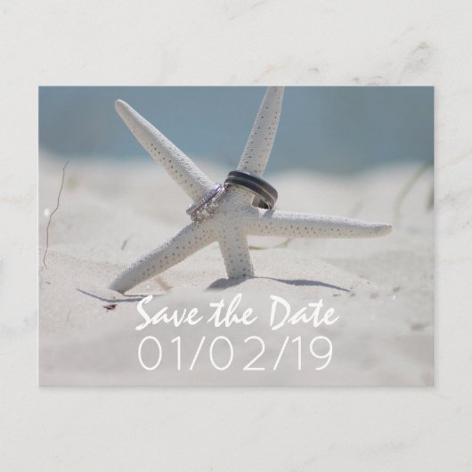 ビーチウェディングの記念写真付きSave the Date 案内ポストカード (正面)