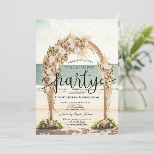 ビーチウェディングアーバー ローズ 婚約 招待状 (スタンド正面)