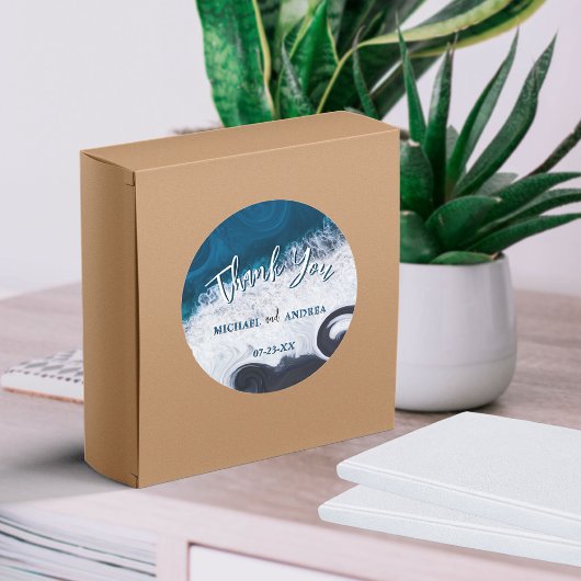 ビーチウェディングオーシャンウェーブスサンキューアプレシエーション ラウンドシール