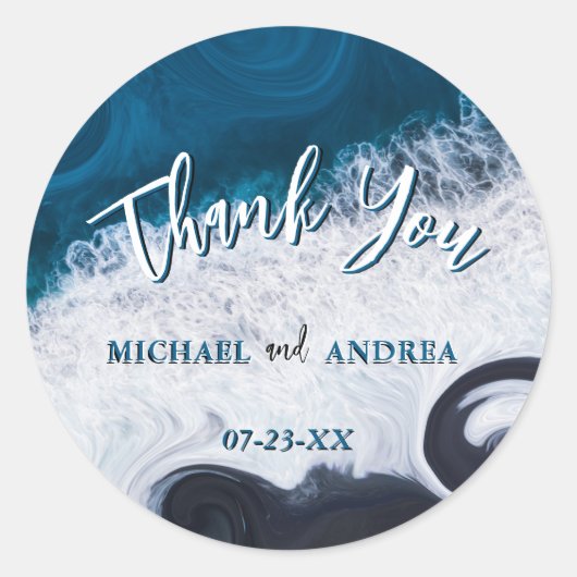 ビーチウェディングオーシャンウェーブスサンキュー ラウンドシール (正面)
