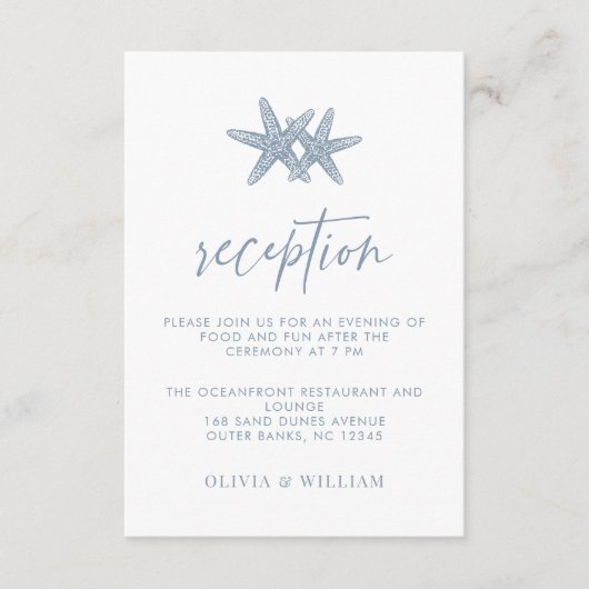 ビーチウェディングスターフィッシュダスティーブルー受付 エンクロージャーカード (正面)