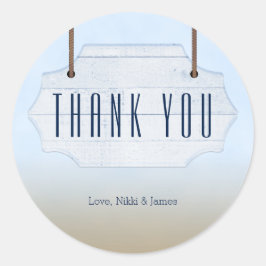 ビーチウェディングホワイトウッドサイン フェイバーステッカー ラウンドシール