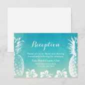 ビーチウェディングレセプションの水彩パイナップル 招待状 (正面/裏面)