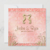 ビーチウェディング招待状 タツノオトシゴ ヴィンテージ コーラル ゴールド 招待状 (裏面)