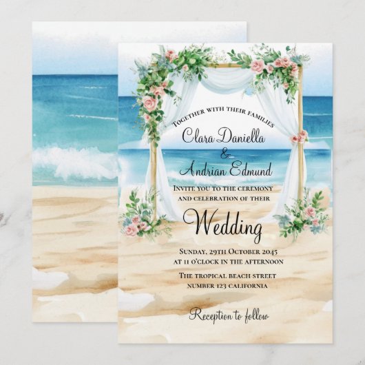 ビーチウェディング・ウォーターカラー結婚式 案内状 (正面/裏面)