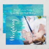 ビーチウェディング ウォーターカラー モダン フォト 招待状 (正面/裏面)