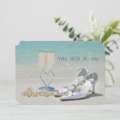 ビーチウェディング, ガラス, ハイヒール  ブライズメイドカード 招待状 (スタンド正面)