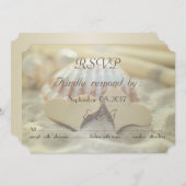 ビーチウェディング, シェル, ウッドハーツ   返信 招待状 (正面/裏面)