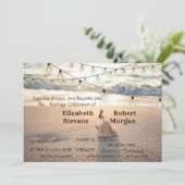 ビーチウェディング ストリングライト 砂 貝殻 招待状 (スタンド正面)