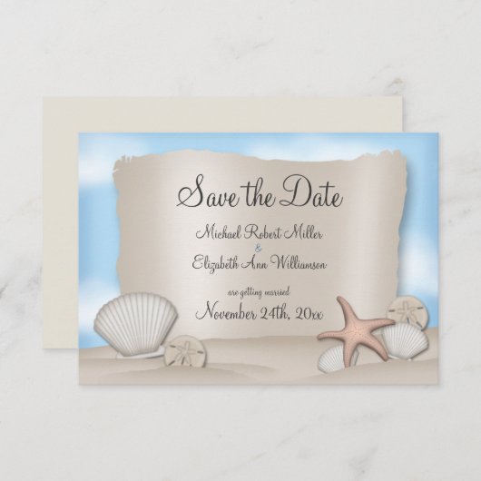 ビーチウェディング・セーブ・ザ・デートのお知らせ セーブザデート (正面/裏面)