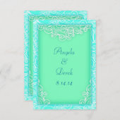 ビーチウェディング・セーブ・ザ・デート アクアとグリーンの波 セーブザデート (正面/裏面)