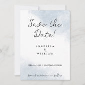 ビーチウェディング・セーブ・ザ・デート  ダスティーブルー・ウォータカラー 招待状 (正面)