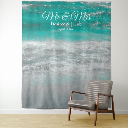 ビーチウェディング ターコイズ トロピカル オーシャン フォトブース タペストリー (インサイチュ)