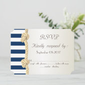 ビーチウェディング ネイビーロープ ストライプ シェル  出欠確認 招待状 (スタンド正面)