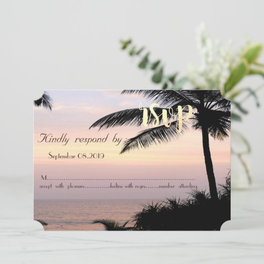 ビーチウェディング パームツリー 夕焼け 受付 招待状 (スタンド正面)