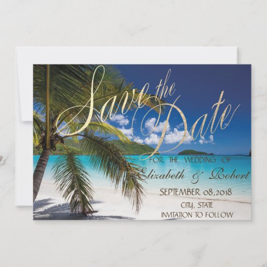 ビーチウェディング パームツリー 砂 Save The Date セーブザデート (正面)