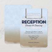 ビーチウェディング　ホワイトウッドサイン　レセプションカード 招待状 (正面/裏面)