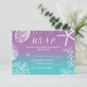 ビーチウェディング ラベンダー ティール オンブレ 出席返信 出欠カード (スタンド正面)