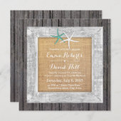 ビーチウェディング ヴィンテージ ウッドフレーム スターフィッシュ 招待状 (正面/裏面)