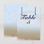 ビーチウェディング 白い木の看板 テーブルナンバーカード 招待状 (正面/裏面)