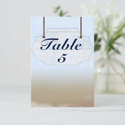 ビーチウェディング 白木看板 テーブルナンバーカード 招待状 (スタンド正面)
