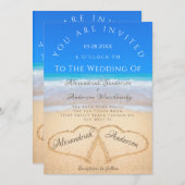 ビーチウェディング 2 ハート・イン・ザ・サンド 結婚式 招待状 (正面/裏面)