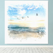 *~*ビーチウェーブサンセットサンライズAR7 キャンバスプリント (インサイチュ (ウッドフロア))