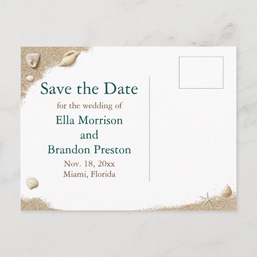 ビーチウェーブサンディ足指Saltyキス日付を保存 案内ポストカード (裏面)