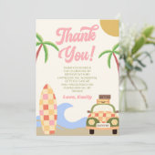 ビーチウェーブサーフボードピンクバースデーパーティー サンキューカード (スタンド正面)