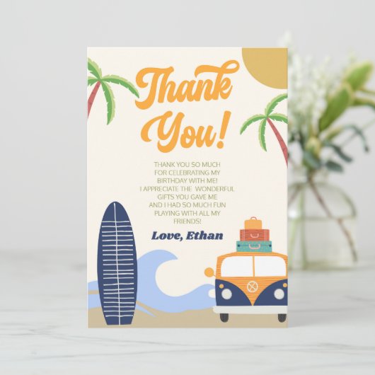 ビーチウェーブサーフボードブルーバースデーパーティー サンキューカード (スタンド正面)