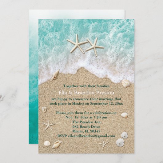 ビーチウェーブス&スターフィッシュの結婚後招待状 招待状 (正面/裏面)