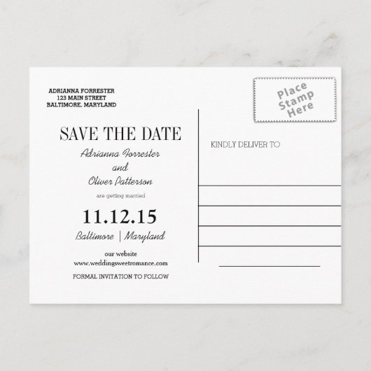ビーチウェーブ宛先ウェディング日付の保存 案内ポストカード (裏面)