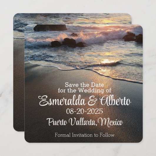 ビーチウェーブ沿岸リゾートウェディング セーブザデート (正面/裏面)