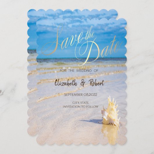 ビーチウェーブ シェル 記念日 セーブザデート (正面/裏面)