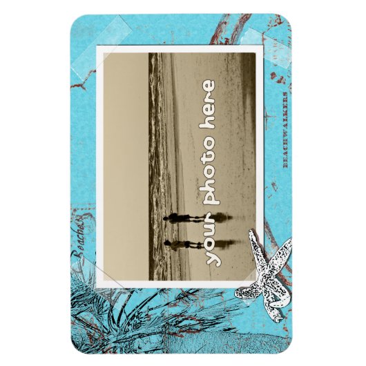 ビーチウォーカーCollageターコイズカスタム写真大 マグネット (縦)