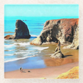 ビーチウォーキング犬とバンドンの顔ロックパーク ガラスコースター