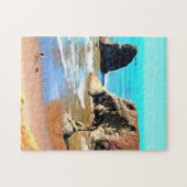 ビーチウォーキング犬とバンドンの顔ロックパーク ジグソーパズル (横)