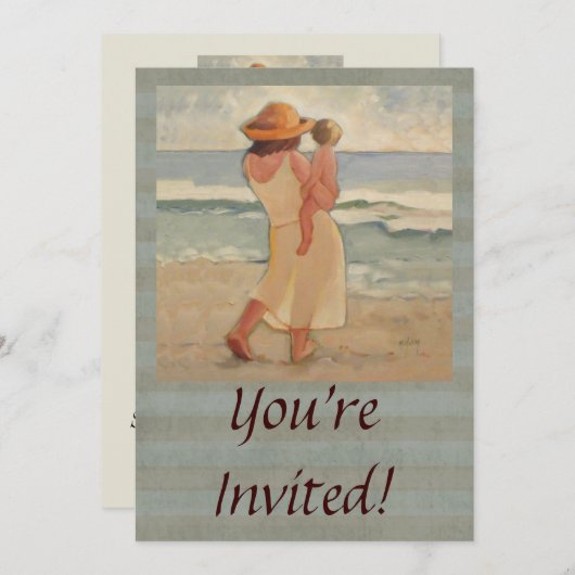 ビーチウォークと母とベビー 招待状 (正面/裏面)