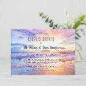 ビーチウォーターカラーサンライズカップルシャワー 招待状 (スタンド正面)