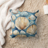 ビーチウォーターカラーシーシェルブルーベージュコースト クッション (ブランケット)