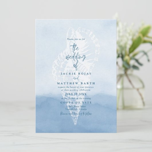ビーチウォーターカラーシーシェル結婚式招待状 招待状 (スタンド正面)