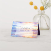 ビーチウォーターカラーピンクサンライズ結婚ズ プレイスカード (裏面)